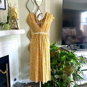 Elegant Yellow Leopard Print Midi Dress